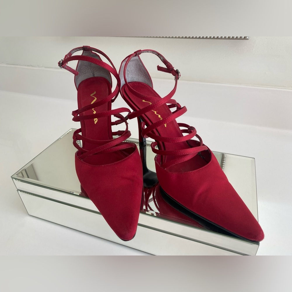Crimson Red satin heels